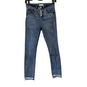 LOFT Button Fly Hi-Low Fringe Hem Ankle Jeans, Sz 00/24